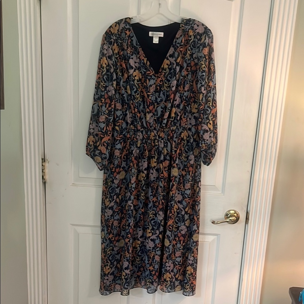Christopher & Banks Orange Blue V-Neck Sundress